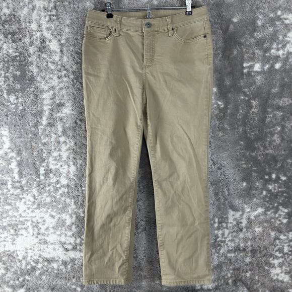 St Johns Bay Size 10S Straight Leg Stretch Casual Denim Jeans Pants Beige Button - Picture 1 of 12